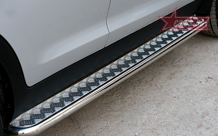 Пороги с листом d42 (комплект 2 шт.) для Kia Sportage (2010-2015) № KISP.82.1174