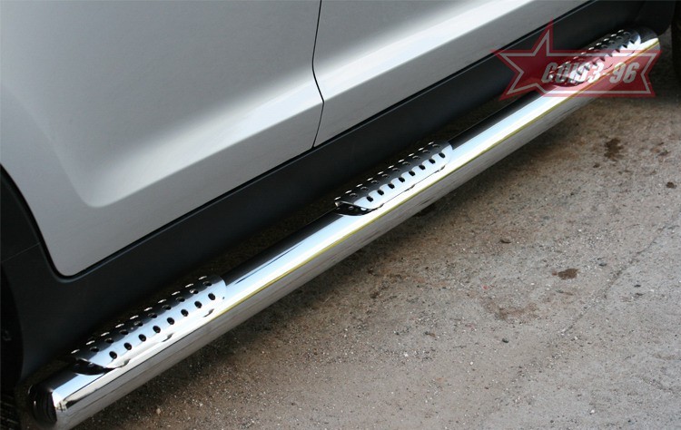 Пороги труба d76 (комплект 2 шт.) с декор. элем. (3 элемента на 1 порог) для Kia Sportage (2010-2015) № KISP.84.1173