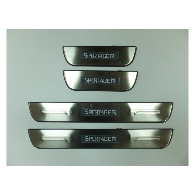 Накладки на дверные пороги с логотипом и LED подсветкой для Kia Sportage (2010-2015) № 24378